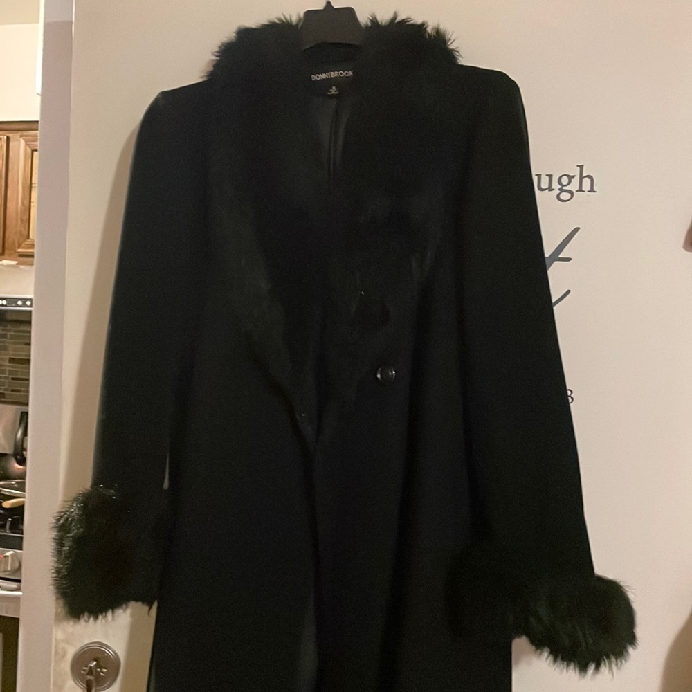 Floor length wool length coat with faux fur